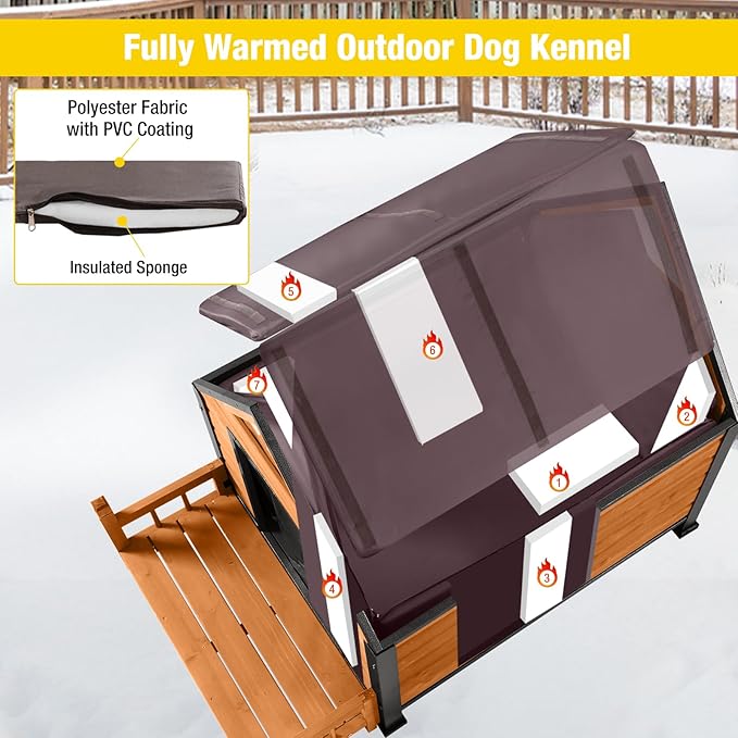 Outdoor Dog House with All-Around Insulated Liner Weatherproof Puppy Shelter Indoor Dog Kennel, Anti-Bite Dog Home for Large Breed with Porch (Brown (Liner), Medium)
