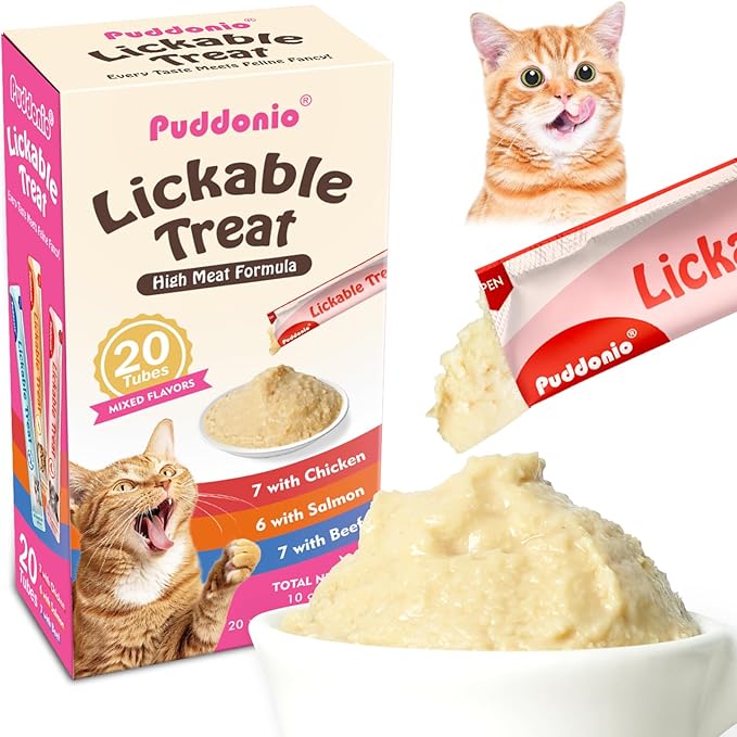 High-Meat Lickable Cat Treats, Grain & Gum Free, No Additives, All-Natural High Protein Puree, 0.5oz Tubes (Pack of 20)