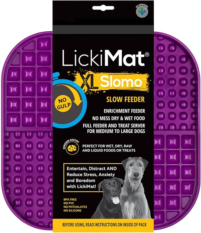 LickiMat Slomo XL - Extra Large Slow Feeder Suitable for Dry, Wet, Raw Foods, All Treats and Doggy Ice Cream. Best for Medium to Massive Breeds. Durable Design with Non-Slip Base. (Purple)