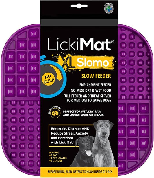 LickiMat Slomo XL - Extra Large Slow Feeder Suitable for Dry, Wet, Raw Foods, All Treats and Doggy Ice Cream. Best for Medium to Massive Breeds. Durable Design with Non-Slip Base. (Purple)
