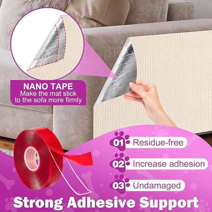 196.8x15.8 Cat Wall Scratcher Mat with Nano Tape,Anti Cats Scratch Furniture Couch Carpet Corner Protector for Indoor,Trimmable Cat Scratching Pad Board Sofa Replacement