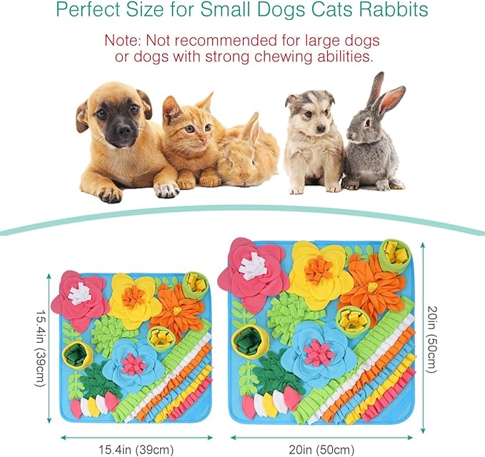 ORIA Snuffle Mat for Dogs, 15.4 x 15.4'' Slow Feeder Mat for Mental Stimulation, Foraging Training & Anxiety Relief, Interactive Puzzle Toy, Pet Foraging Mat for Small Dogs, Puppies, Cats, Rabbits