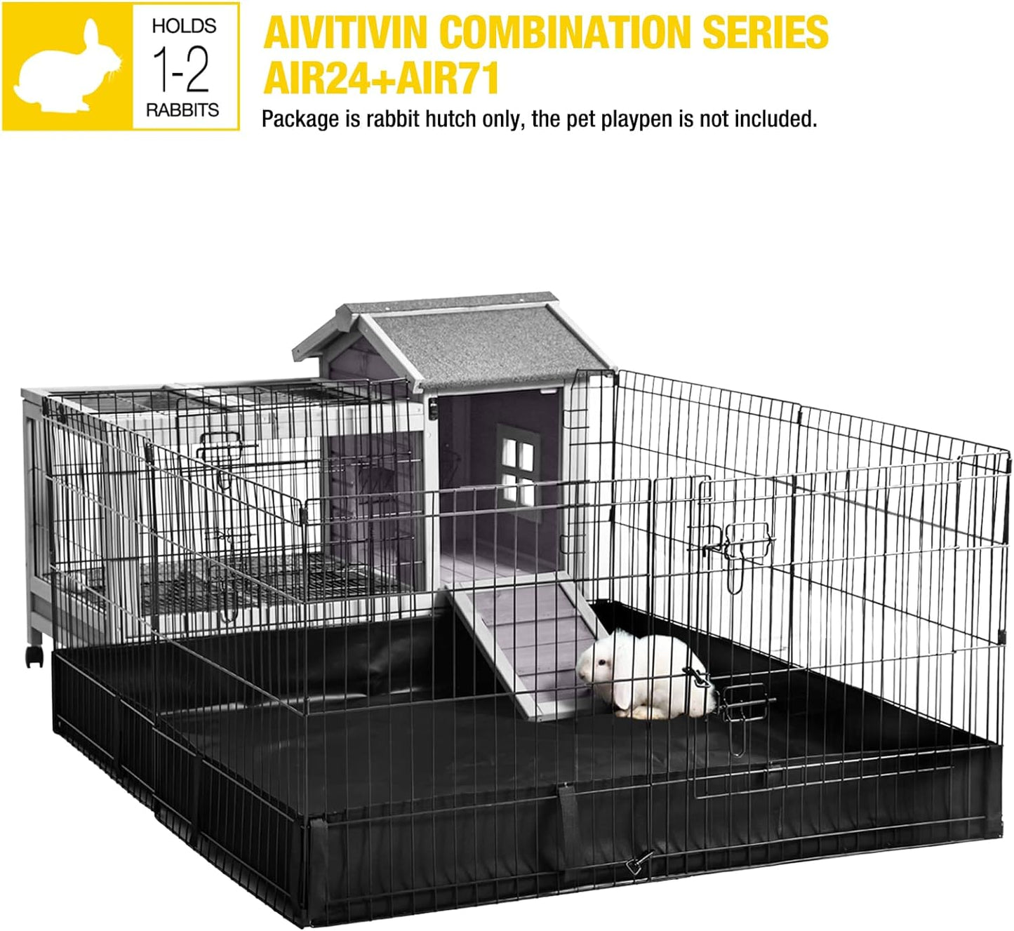 Aivituvin Rabbit Hutch Indoor Bunny Cage Outdoor Bunny House with Wire Floor Leakproof Plastic Tray