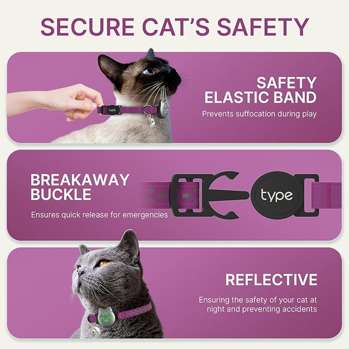 Waterproof Airtag Cat Collar, Breakaway Cat Airtag Collar with Luminous & Reflective Pattern Strap, Lightweight Kitten Collars for Apple Air tag, Hidden Holder for GPS Tracker - Cats, Kittens (9-13")