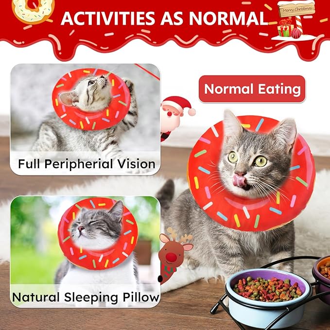 Cat Cone Collar Soft, Cat Recovery Collar for Wound Healing Cute Kitten Donut Adjustable Pet Cones to Stop Licking Comfortable Lightweight Neck Elizabethan Collars for Kittens After Surgery