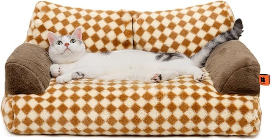 MEWOOFUN Cat Bed for Indoor Cats, Washable Dog Beds for Small Medium Dogs & Cats, Fluffy Cat Couch with Non-Slip Bottom, 26×19×13 Inch (Brown, 26.0" L x 19.0" W x 13.0" Th)