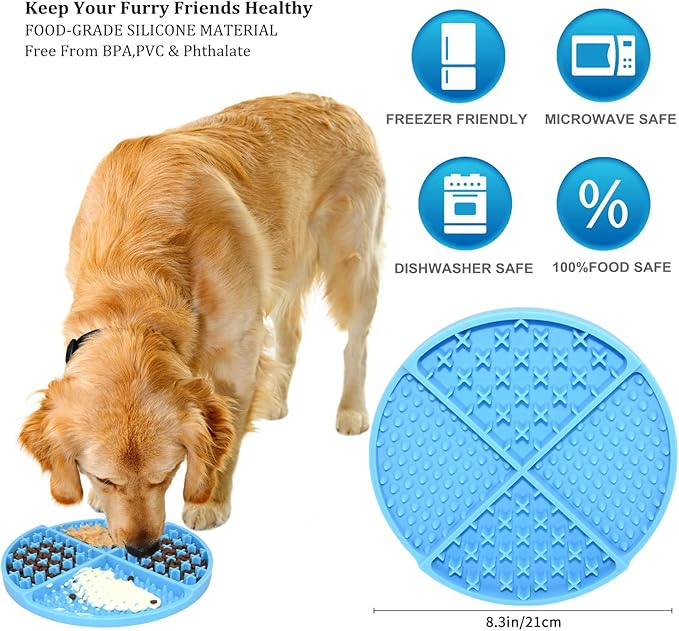 Bangp Licking Mat for Dogs and Cats,Dog Slow Feeders,Boredom Anxiety Reduction,Heavy-Duty Puzzle Mat Dog Treat Mat with Unique Quadrant Design,Perfect for Yogurt,Treats or Peanut Butter(Blue)