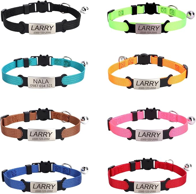 Personalized Kitten Cat Collar with Safe Breakaway Quick Release Buckle Bell ID Tag Custom Name and Phone Number for Boy Girl Cats