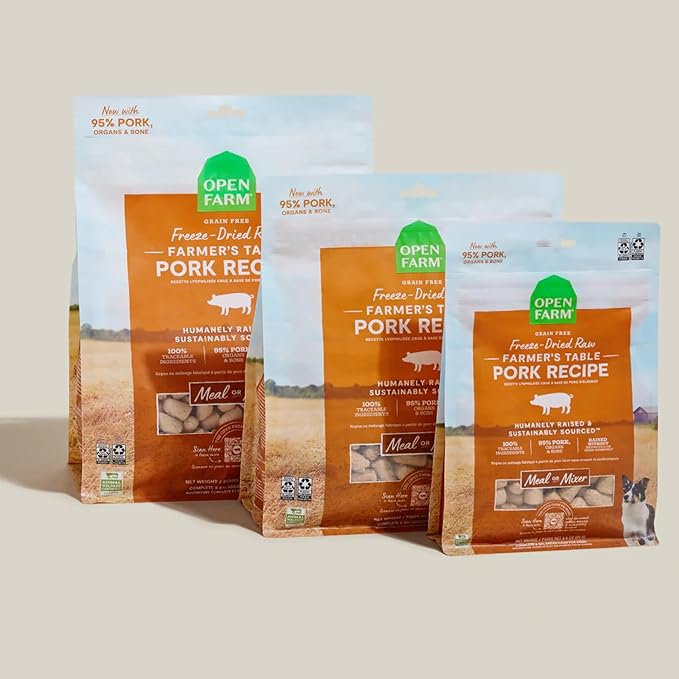 Open Farm Freeze Dried Raw Dog Food, Humanely Raised Meat Recipe with Non-GMO Superfoods and No Artificial Flavors or Preservatives (3.5 Ounce (Pack of 1), Farmer's Table Pork)