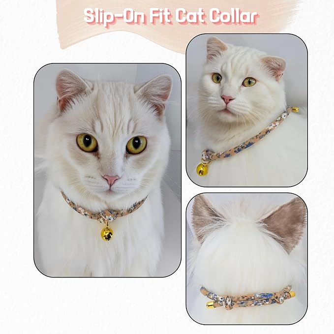 Handmade Cotton Cat Collar with Bell – Adjustable Slip-On Design, No Buckle, Lightweight Rope Collar for Kittens, Indoor Cats, and Small Pets (Dune)
