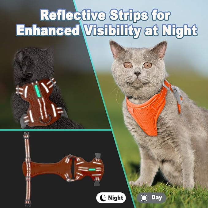 Cat Harness and Leash Set Escape Proof for Kitten Walking, Soft Adjustable Top Handle Vest Harnesses for Cats, Easy Control Breathable Reflective Small Medium Large, Orange, XS