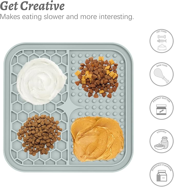 MateeyLife 2PCS Small Lick Mat for Dogs and Cats, Licking Mats for Dog Anxiety Relief, Cat Peanut Butter Lick Pad for Boredom Reducer, Dog Treat Mat Perfect for Bathing Grooming Gray&Beige