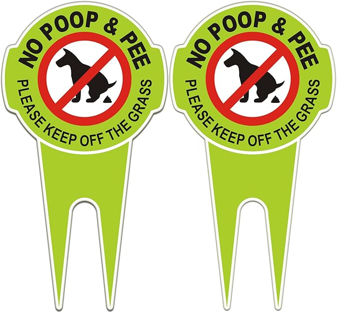 2 Pcs No Poop Dog Signs with Stake 12.0" x 6.5", Double Sided No Pooping Dog Sign for Yard Politely Reads - Please Keep Off The Grass - Stop Dogs from Pooping or Peeing On Your Lawn