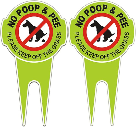 2 Pcs No Poop Dog Signs with Stake 12.0" x 6.5", Double Sided No Pooping Dog Sign for Yard Politely Reads - Please Keep Off The Grass - Stop Dogs from Pooping or Peeing On Your Lawn