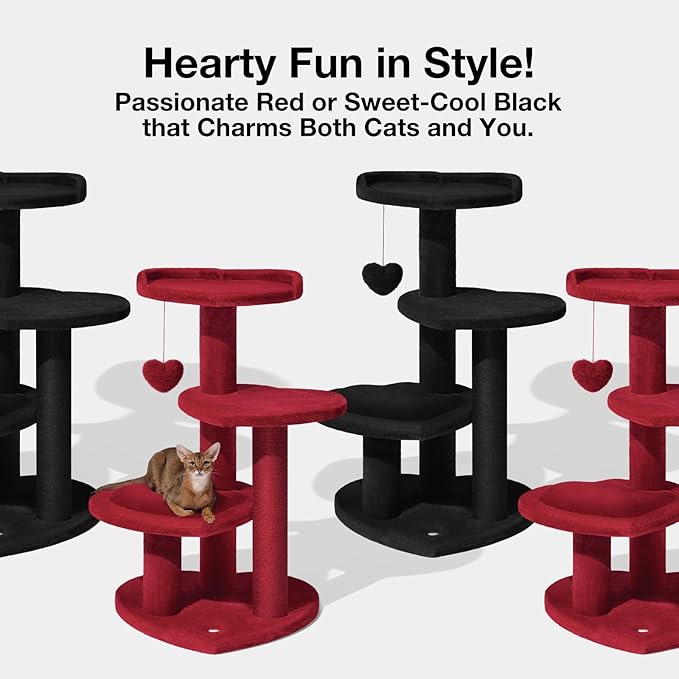 VETRESKA Cat Tree for Indoor Cats, Multi Level Cat Tower with Cat Scratching Post, Cute Cat Climbing Tree with Dangling Toy for Cats（Black）