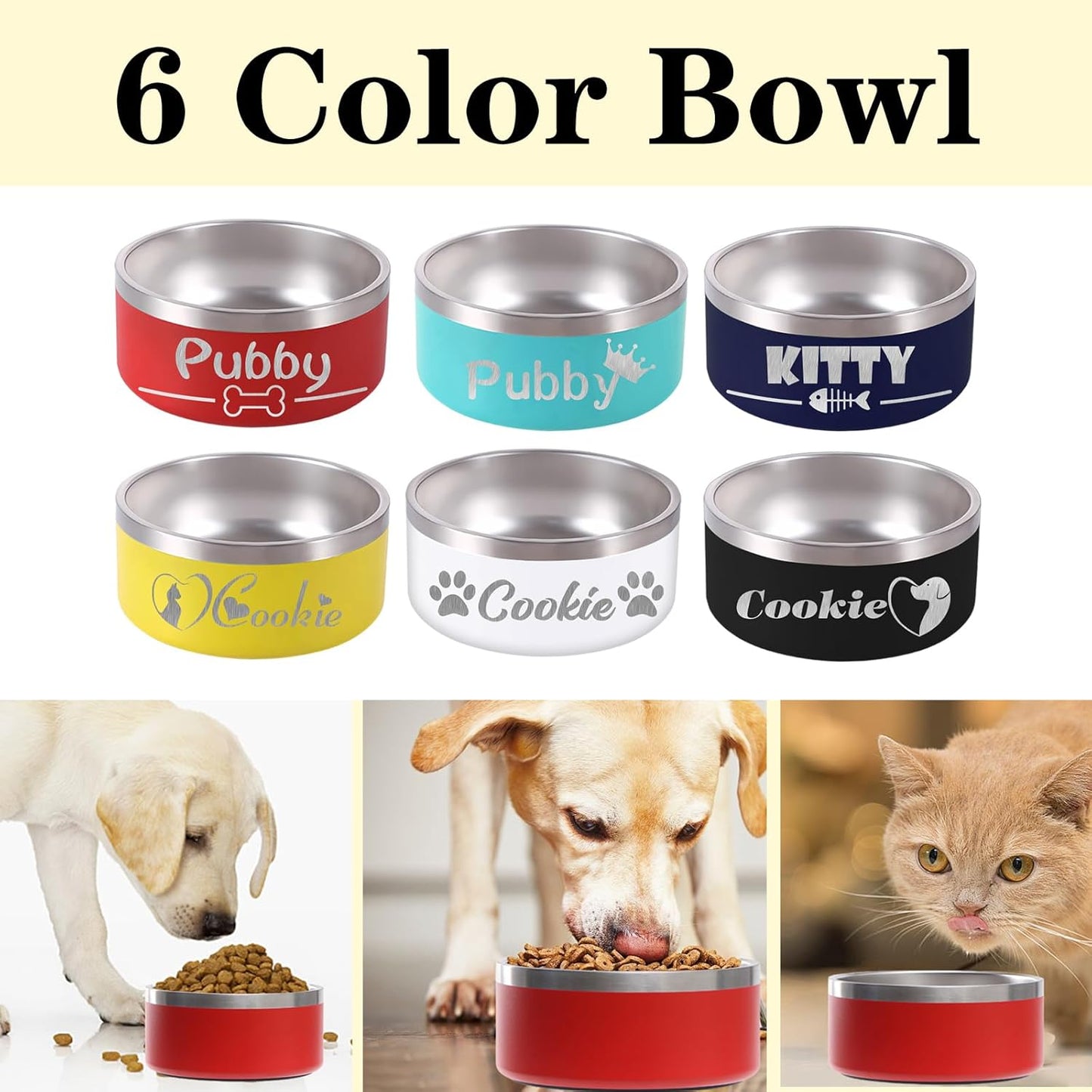 42OZ Personalized Dog Bowl Laser Engraved Custom Pet Name 18/32/42/64 oz No Slip Stainless Steel Insulated Bite-Resistant Food Water Dishes-Light Blue