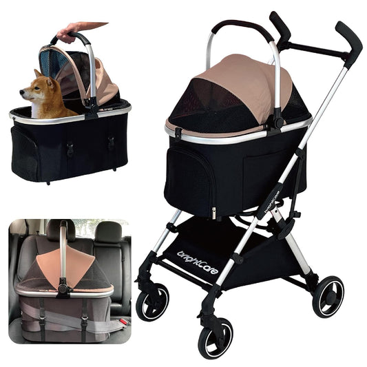 3-in-1 Small Pet Carrier with Stroller for Small Dogs & Cats Under 20 lb – Removable Carrier Converts to Car Seat – Lightweight, One-Hand Fold, No-Zipper Entry