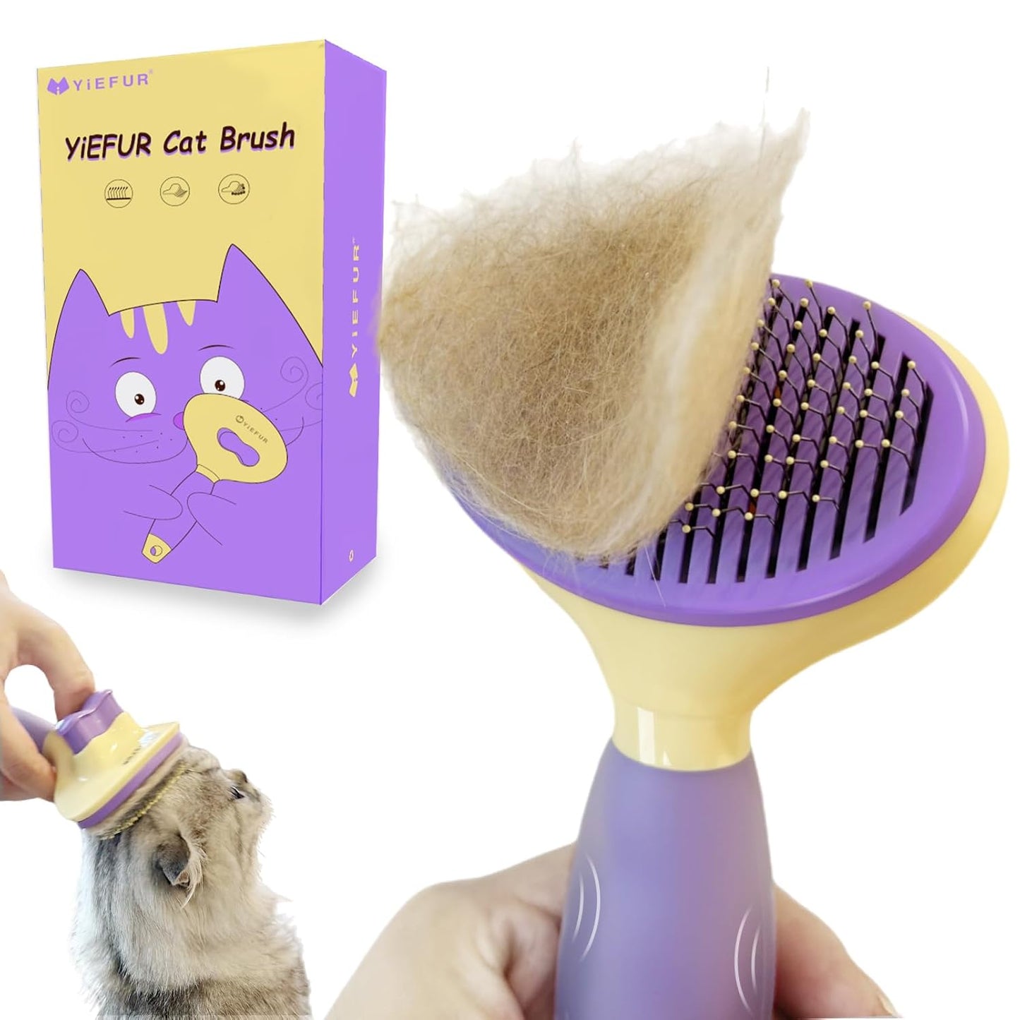 Cat Brush for Grooming and Shedding, Self-Cleaning Silicone Brush for Short and Long Haired Cats, Cat Gifts for Pet Lovers (purple)