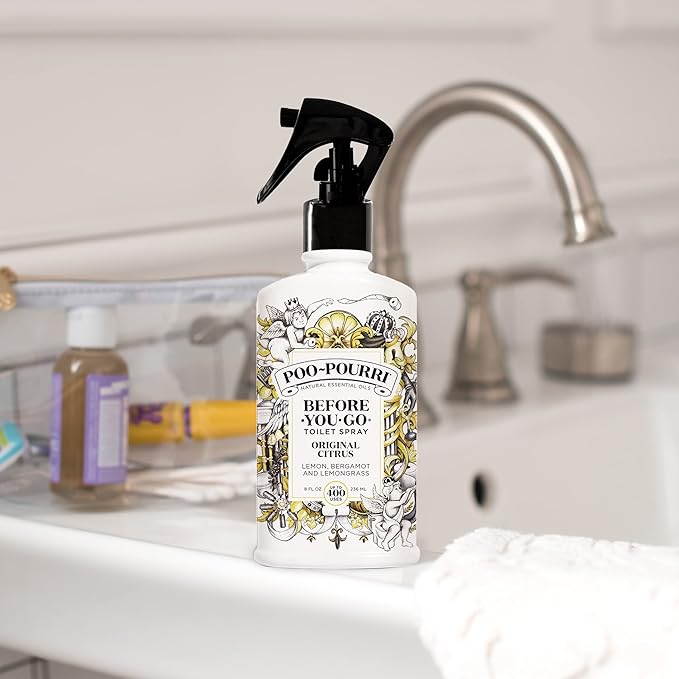 Poo-Pourri Before-You-Go Toilet Spray, Original Citrus, 8 Fl Oz, Up to 400 Uses, Bathroom Odor Deodorizer, Plant-Based with Essential Oils, for Home or Work, Lemon, Bergamot and Lemongrass Scent