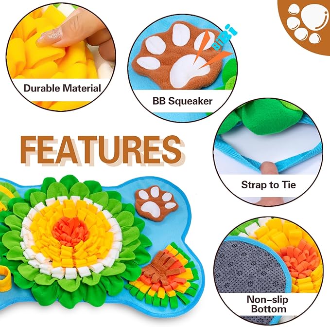 Snuffle Mat for Dogs, Pet Snuffle Mat for Small and Medium Dogs, Interactive Sniff Mat Feeding Mat for Puppies, Slow Feeder Dog Treat Mat for Training and Stress Relief (Bone Shape) (Blue, One Size)