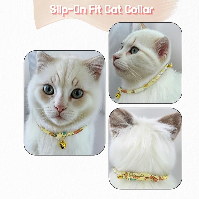 Halloween Cotton Cat Collar with Bell – Adjustable Slip-On Design, No Buckle, Lightweight Rope Collar for Kittens, Indoor Cats, and Small Pets (Amber)