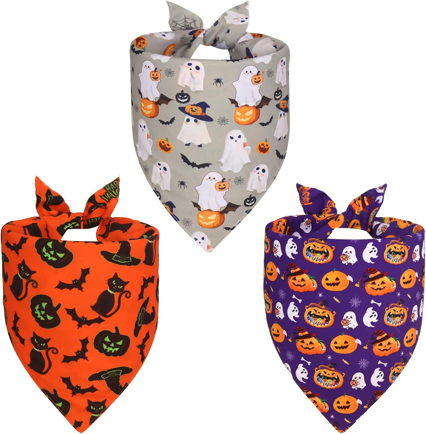 Halloween Dog Bandanas XLarge 3PCS, 6 Pattern Fall Scarf for Boy and Girl, Triangle Reversible Bibs Breed for Puppy Pets