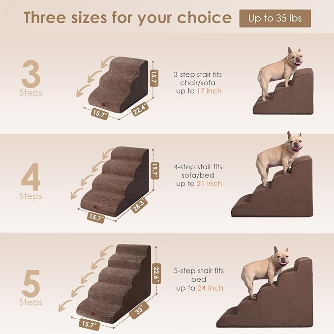 EHEYCIGA Curved Dog Stairs Ramp for High Beds 22.6" H, 5-Step Dog Steps for Small Dogs and Cats, Pet Stairs for High Bed Climbing, Non-Slip Balanced Pet Step Indoor, Brown