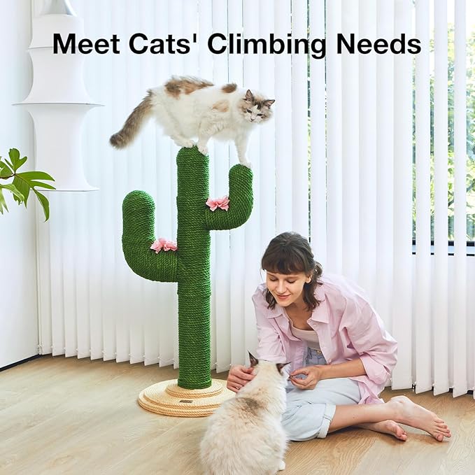 VETRESKA Cat Scratching Post, Cactus Scratch Posts for Indoor Adult Cats Kittens, 41.3 Inches Large Sisal Cat Scratcher, Extra Large Sisal Cat Scratcher, Durable Cat Scratch Tree for Active Cats