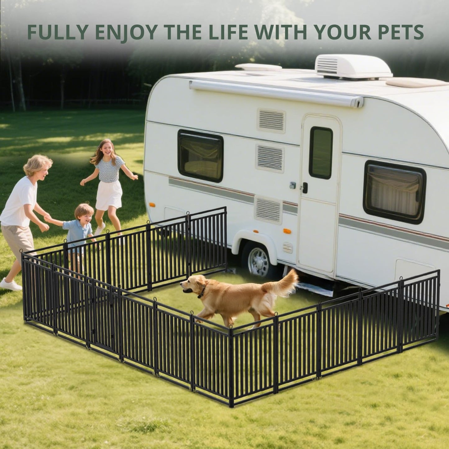 Dog Fence Outdoor Indoor, 32" Inch Height 8 Panels Dog Playpen for Large/Medium/Small Dogs Metal Dog Pen for Yard Camping and RV | Black-Silver