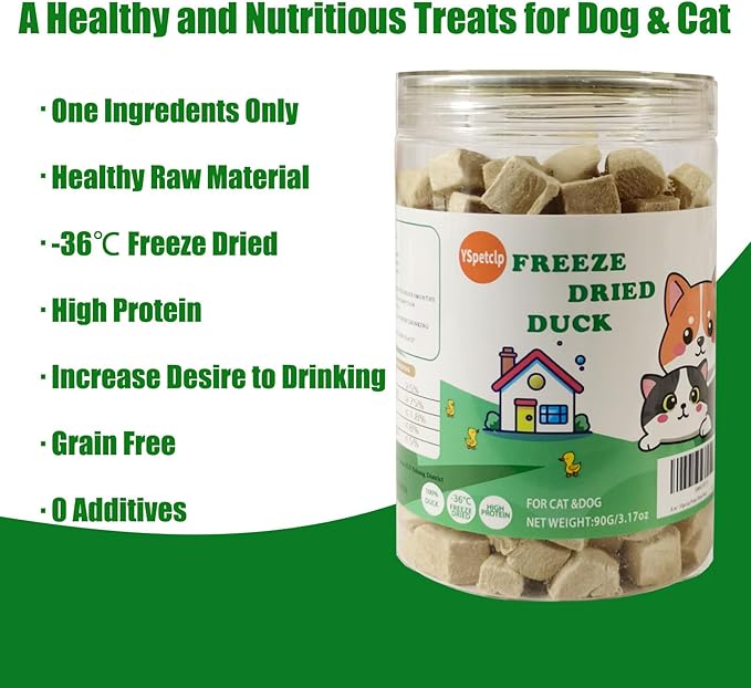Freeze Dried Duck Raw Cat and Dog Treats, Healthy Single Ingredient Duck Breast Cube High Protein Weight Control Traing Treats for Small Dogs Cats Food
