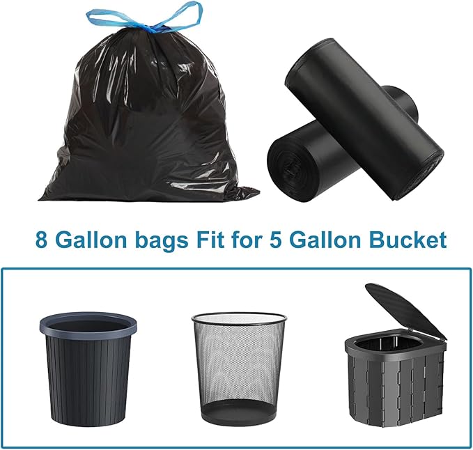 80 PCS Portable Toilet Bags with Drawstring, Biodegradable Porta Potty Bags - 8 Gallon Thickened Waste Bags Fit for 5 Gallon Bucket, Camping Poop Bag, Trash Bags for Home Boating Travel Outdoor
