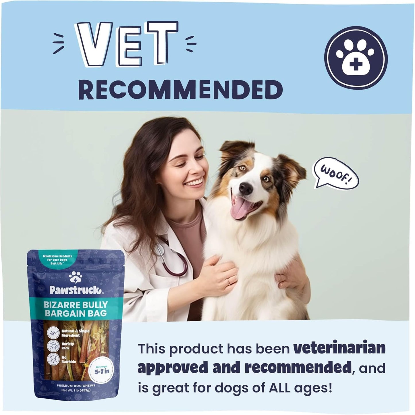 Pawstruck Natural Bizarre Bully Sticks Bargain Bag for Dogs & Puppies - Variety Pack of 8-12" Long Lasting Eco-Conscious Beef Chew Treats - 1 lb. Bag - Packaging May Vary