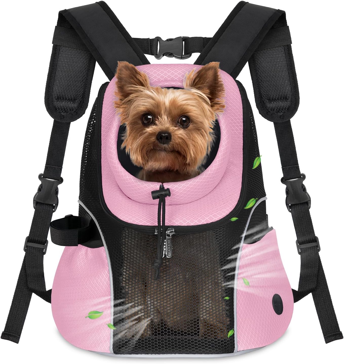 WOYYHO Pet Dog Carrier Backpack Small Dog Front Backpack Ventilated Mesh Dog Travel Back Pack with Safety Belt for Travel Hiking Cycling Outdoor Adventures (Size M: 5-9 lbs, Pink)