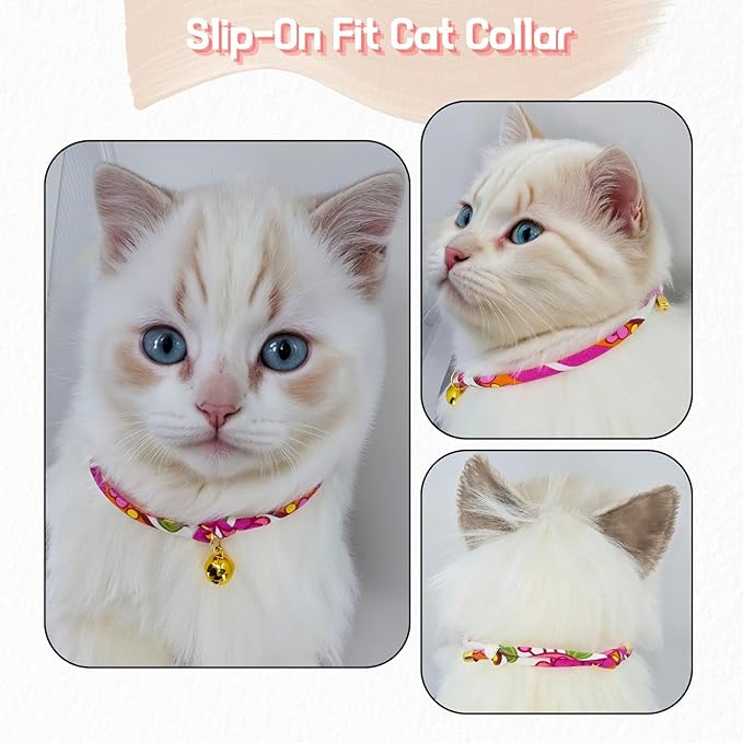 Handmade Cotton Cat Collar with Bell – Adjustable Slip-On Design, No Buckle, Lightweight Rope Collar for Kittens, Indoor Cats, and Small Pets (Peep)