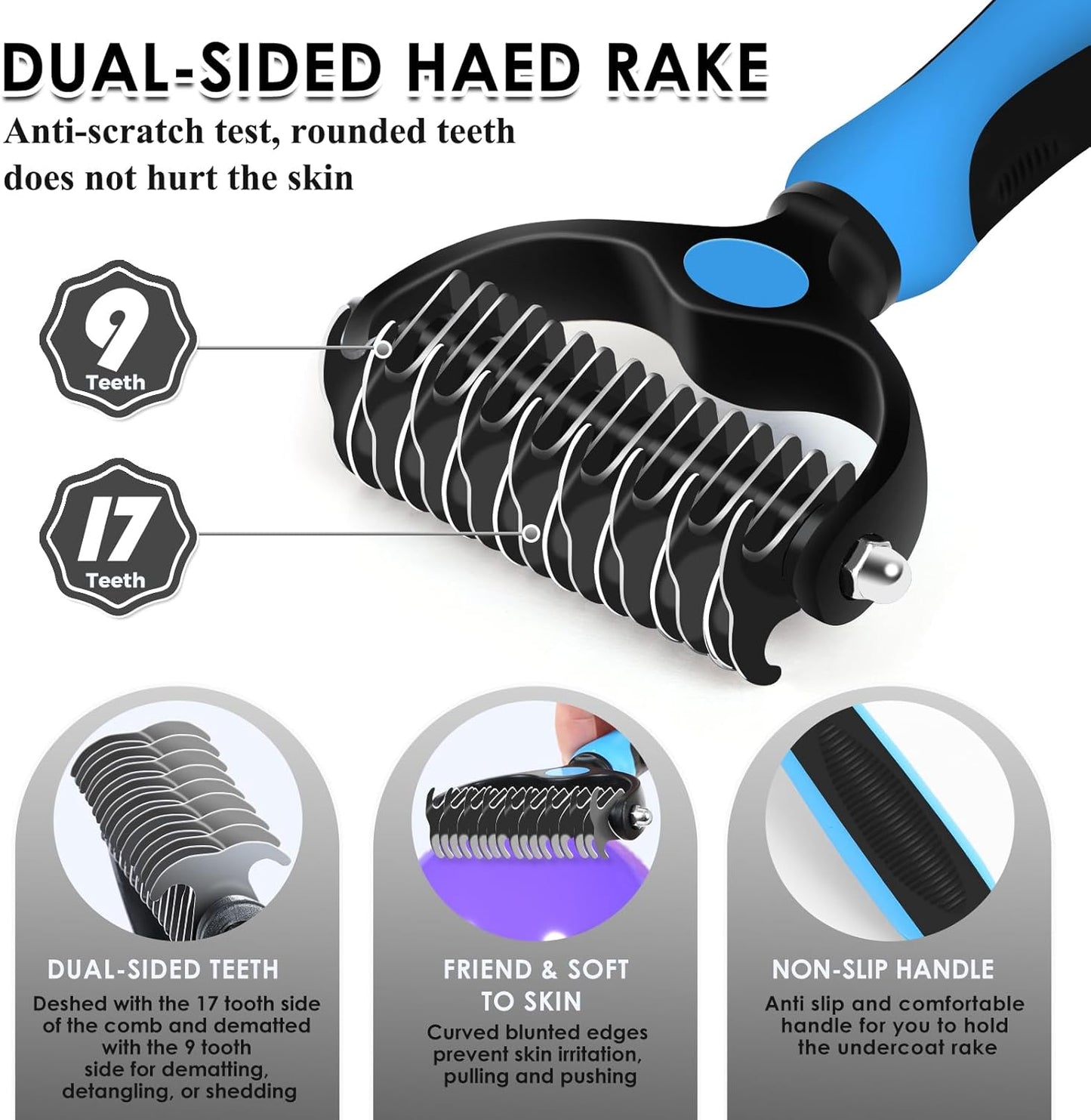 Large Slicker Brush for Dogs - 3PC Pet Grooming Kit - Undercoat Rake & Stainless Comb | Long Pins Remove Mats on Poodles, Golden, Labradoodles | Thick Coat Deshedder for Dogs, Cats, Black