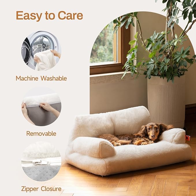 MEWOOFUN Cat Bed for Indoor Cats, Washable Dog Beds for Small Dogs & Cats with Removable Cover, Fluffy Cat Couch with Non-Slip Bottom (Beige, 26.0" L X 19.0" W X 13.0" Th)