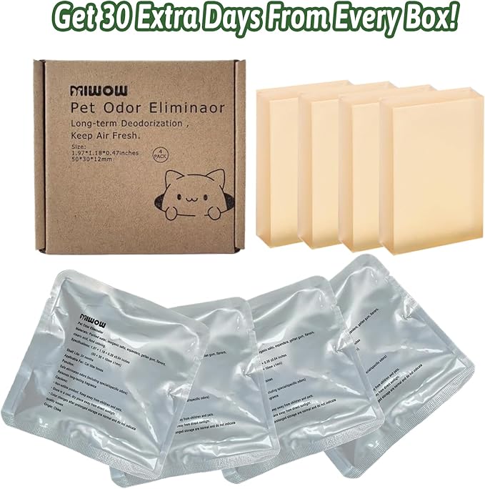 Cat Litter Deodorizer Replacement for Self-Cleaning Cat Litter Box - Pet Odor Eliminator Refills (4 Pack)