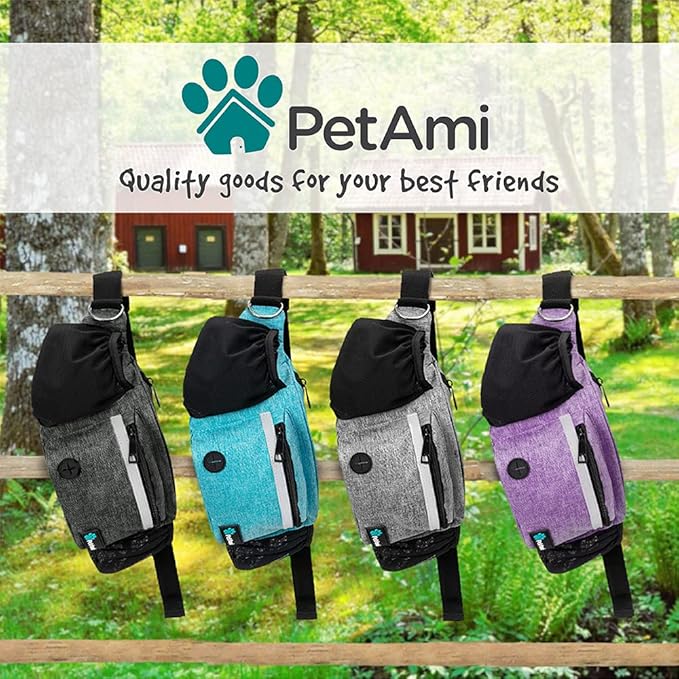 PetAmi Dog Fanny Pack, Treat Pouch for Dog Walking, Training, Built in Poop Bag Dispenser, Water Bottle Holder, Collapsible Bowl, Pet Treat Waist Belt for Hiking, Running, Kibbles (Charcoal)