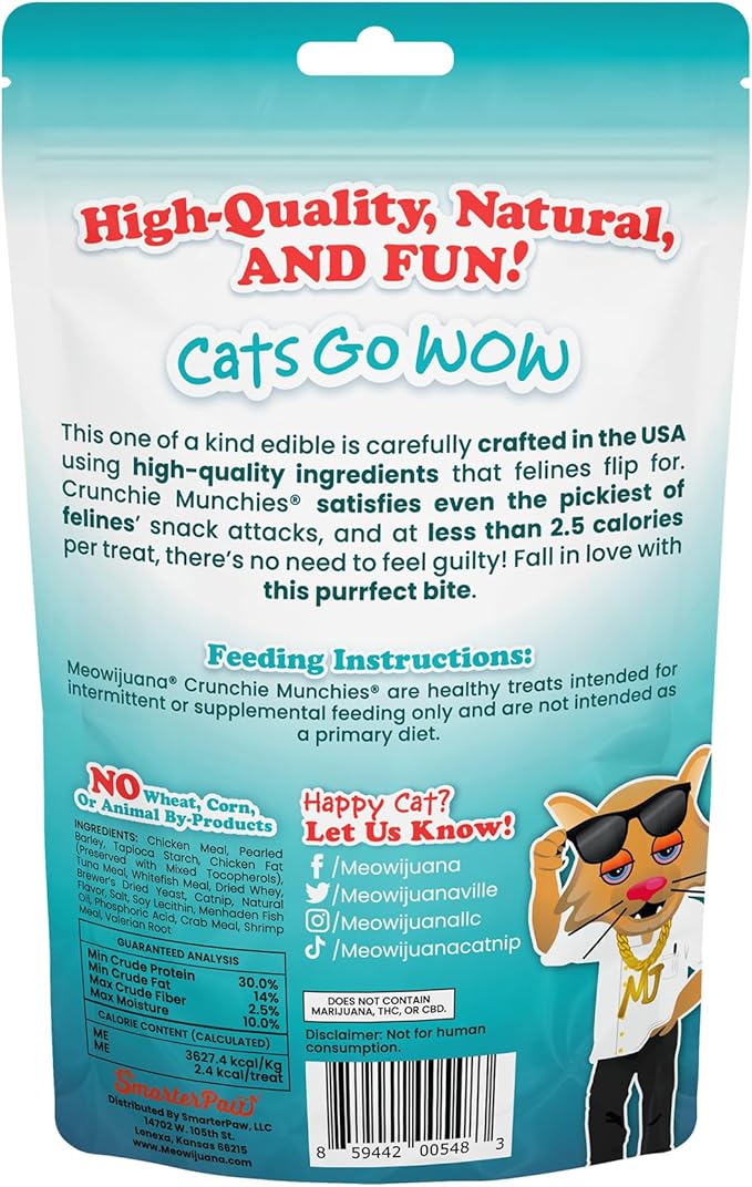 Meowijuana Crunchie Munchie Catnip Treats Bundle | 2 Chicken and 1 Seafood Medley | Made with Organic Catnip | Produced in The USA | Low Calorie Cat Snack