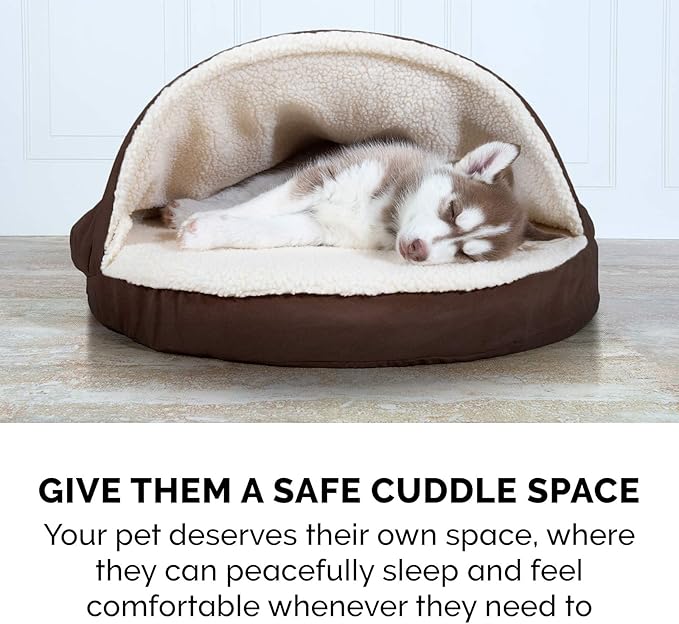 Furhaven 26" Round Memory Foam Dog Bed for Medium/Small Dogs w/ Removable Washable Cover, For Dogs Up to 30 lbs - Sherpa & Suede Snuggery - Espresso, 26-inch