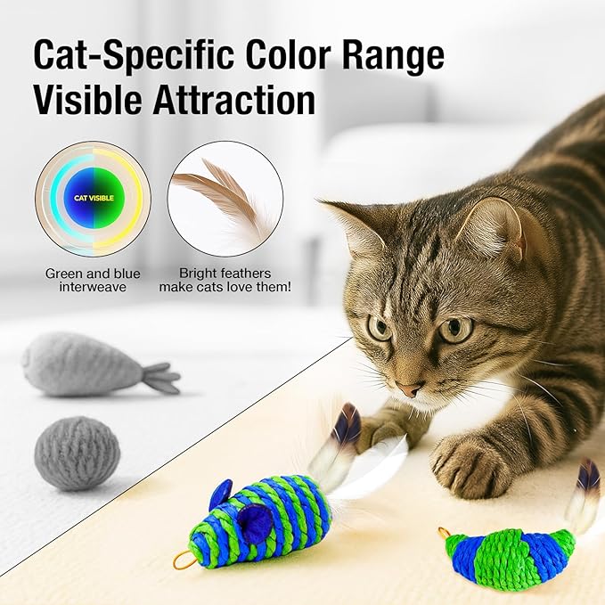 UTEE Pet Simulation Feather Toy Set Interactive Cat Toy with Mini Bell, Cat Teaser and Eco-Friendly Materials to Stimulate Play and Enhance Intimacy (Green and Blue)