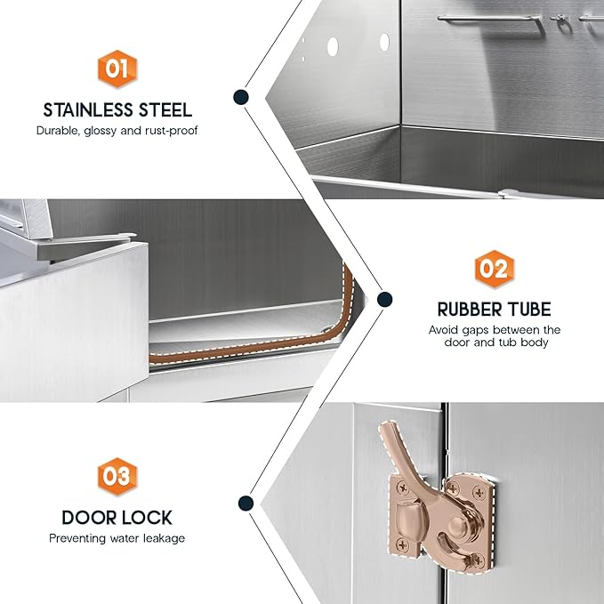 Albott 34 Inch Stainless Steel Dog Washing Station with Non-Slip Steps, Sprayer, Faucet, Tow Rope – Professional Pet Bathtub for Small Dogs, Great for Home, Garage, Salon (Left Door)