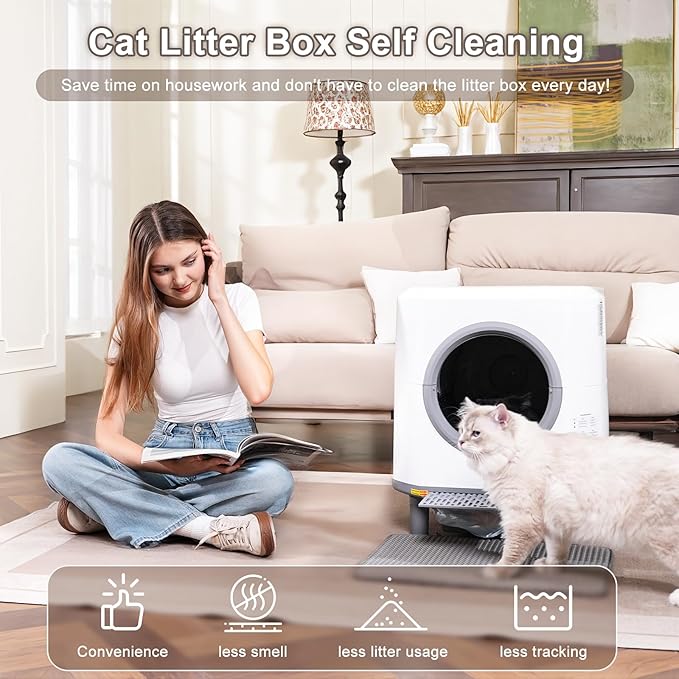 Automatic Litter Box, Self Cleaning Litter Box, Odor Control, 90L Large Capacity with APP Control and Safety Sensor, Ellenpent, for Multiple Cats, Large Cat, with 3 Rolls Garbage Bags