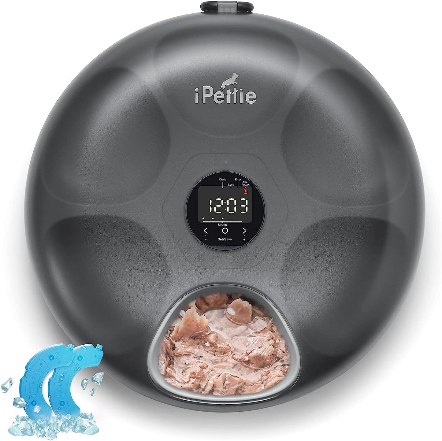 iPettie Donut Frost 6 Meal Cordless Automatic Pet Feeder, Dry & Wet Food Automatic Cat Feeder with Two Ice Packs, Rechargeable Massive Battery, Programmable Timer, Holds 6 x ½ lb. of Food