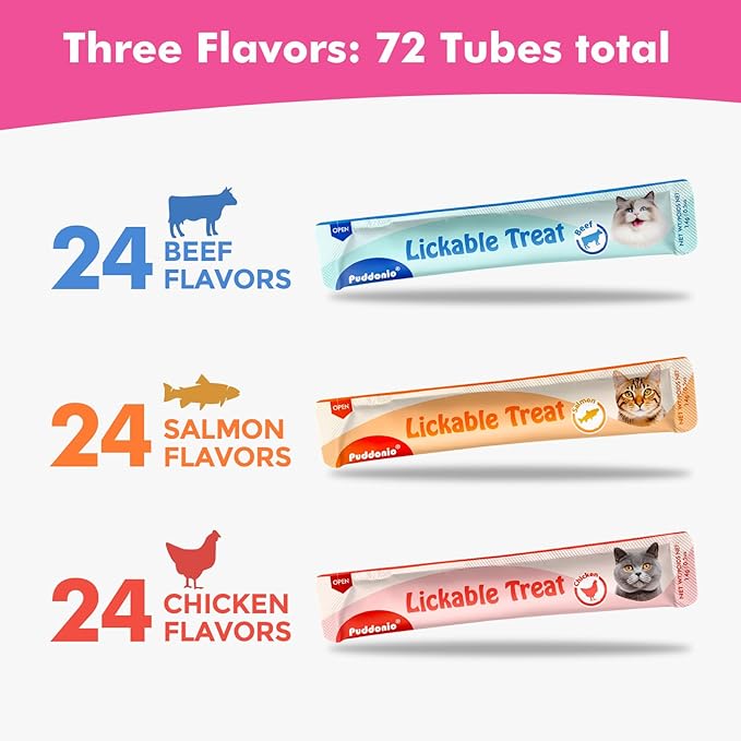 High-Meat Lickable Cat Treats, Grain & Gum Free, No Additives, All-Natural High Protein Puree, 0.5oz Tubes (Pack of 72)