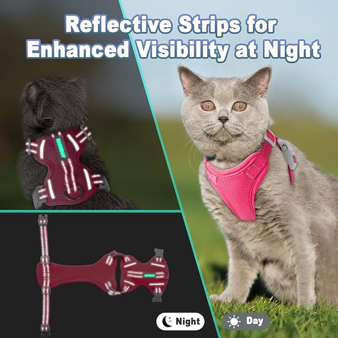 Cat Harness and Leash Set Escape Proof for Kitten Walking, Soft Adjustable Top Handle Vest Harnesses for Cats, Easy Control Breathable Reflective Small Medium Large, Pink, S