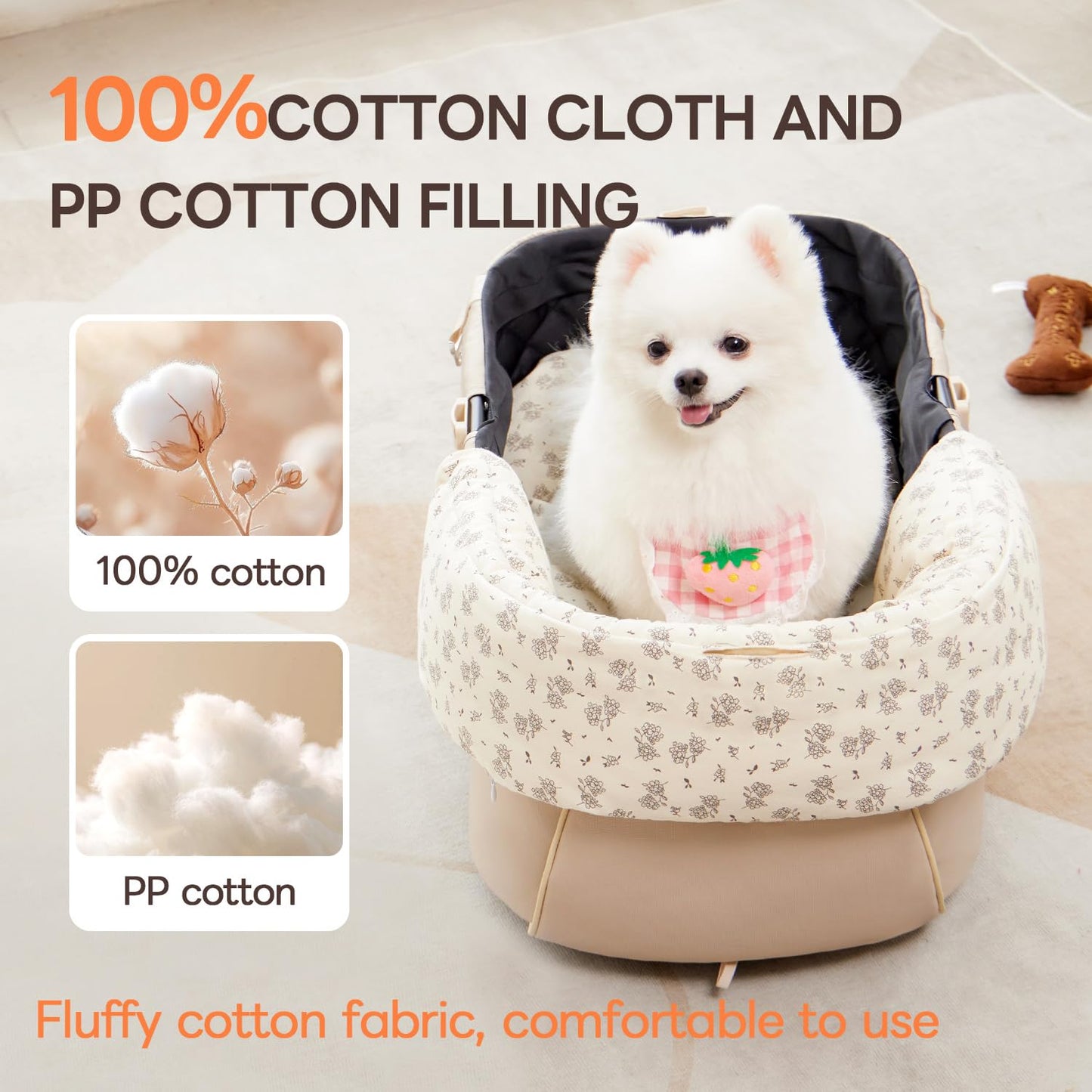 Dog Stroller Cushion & Mat, Pet Stroller Cushion for Dogs & Cats, 5-Level Waterproof & Removable Inner Core, Dog-Ergonomic 3-Zone Support, 4-inch Thickness (Flower Set)