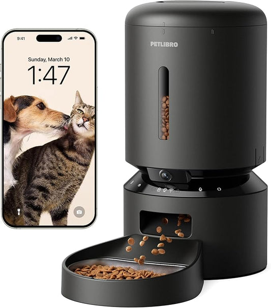 PETLIBRO Automatic Cat Feeder with Camera, 1080P HD Video with Night Vision, 5G WiFi Pet Feeder with 2-Way Audio, Low Food & Blockage Sensor, Motion & Sound Alerts for Cat & Dog Single Tray