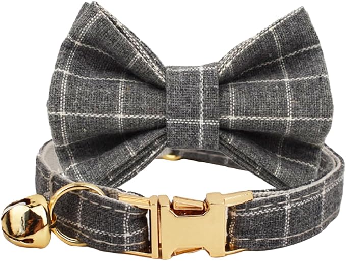 Plaid Polyester Personalized Cat Collar with Name & Owner Phone, Customizable Laser-Engraved, Charming Bell, Metal Buckle for Kittens and Cats - Matching Leash Available (Style-C)