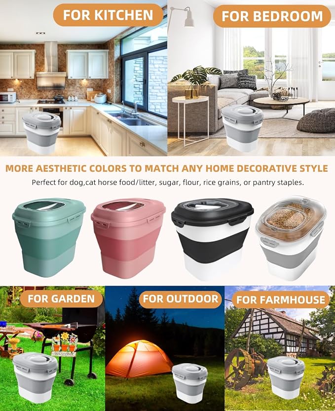 30-35 Lbs Dog Food Storage Container Collapsible Dog Food Container with Airtight Lids, Wheels, Scoop and 2pcs Food Storage Containers, Large Pet food storage for Dog, Cat